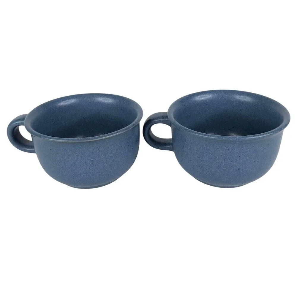 2 Dansk Mesa Sky Blue Cups and Saucers Japan Stoneware Pottery Set‎